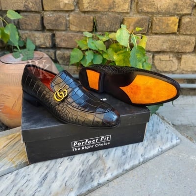 Crafted leather handmade classic crocodile/alligator leather dress shoes - Thumbnail 2