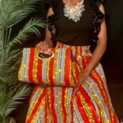 African bloom skirt set w/ headwrap & purse