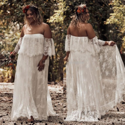 Strapless A Line Plus Size Boho Lace Wedding Dresses Bridal Gowns