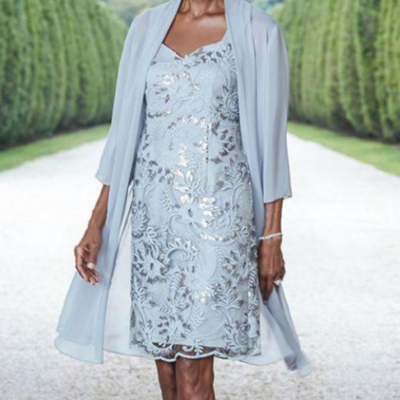 Sheath blue lace mother of bride dress 