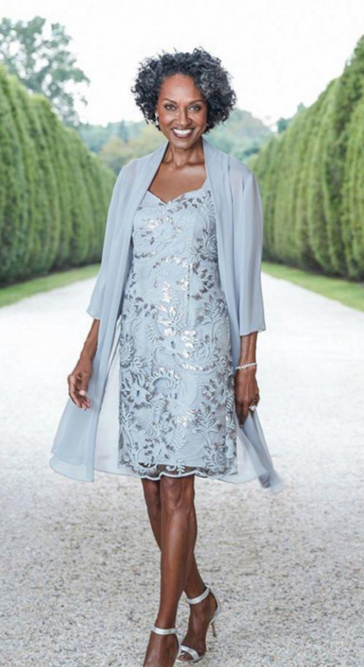 Sheath Blue Lace Mother of Bride Dress 