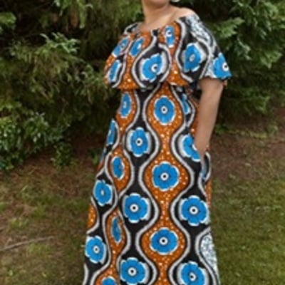 African bloom off the shoulder cape dress