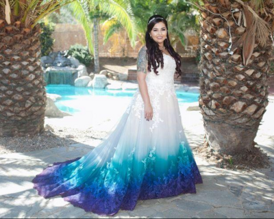 Mermaid Ombre Wedding Dress, Lace Appliques Wedding Dress Bridal Dress
