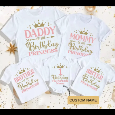 Princesses family t-shirt set – custom name birthday shirts for girls & family