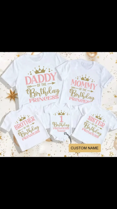 Princesses Family T-Shirt Set – Custom Name Birthday Shirts for Girls & Family