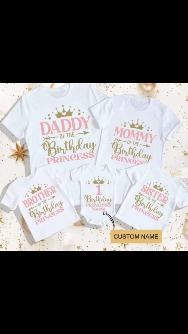 Princesses Family T-Shirt Set – Custom Name Birthday Shirts for Girls & Family