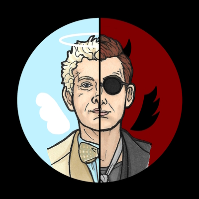 Good omens button badges/keyring
