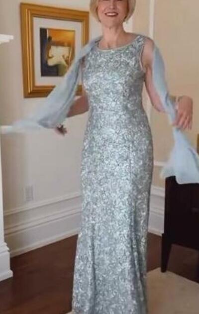 Elegant Sheath Blue Lace Mother Of The Bride/ Groom Dresses Formal Evening Dress