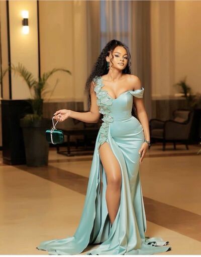 Blue Mermaid Green Off the Shoulder Side Slit Prom Dresses Evening Gowns Formal Party Gowns