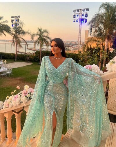 Luxury Green Sheath Beading Crystals Prom Dresses Evening Gowns Formal Party Gowns