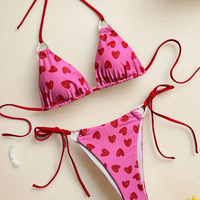 Cute Girls' Heart Printed Bikini Sets Adjustable, Halter Triangle Top, Side-Tie Bottom, Backless - Thumbnail 3