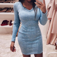 Women'S Fashion V-Neck Long Sleeved Dress - Thumbnail 1