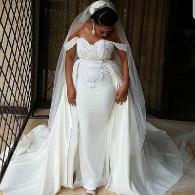 Luxury wedding dress, plus size lace appliques african girls bridal dress bridal gown - Thumbnail 1