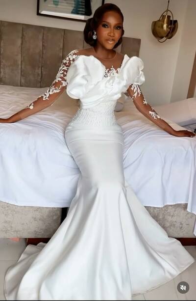 Plus Size Beading Crystals Wedding Dress, Mermaid Afrcian Girls Lace Bridal Dress Bridal Gown