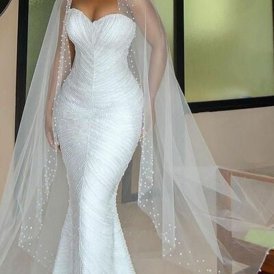 Luxury wedding dress, mermaid beading african girls bridal dress bridal gown