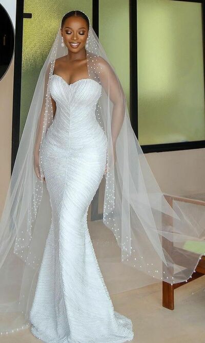 Luxury Wedding Dress, Mermaid Beading African Girls Bridal Dress Bridal Gown