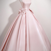 Pink Satin Long A-Line Prom Party Dress - Thumbnail 1