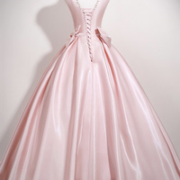 Pink Satin Long A-Line Prom Party Dress - Thumbnail 2