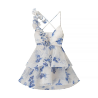 Elegant French Floral Sleeve Mini Dress  - Thumbnail 6
