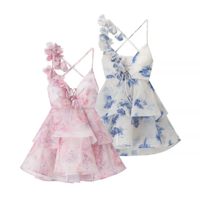 Elegant French Floral Sleeve Mini Dress  - Thumbnail 7