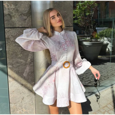  Classy and Stylish  Long Sleeve Printed Dress