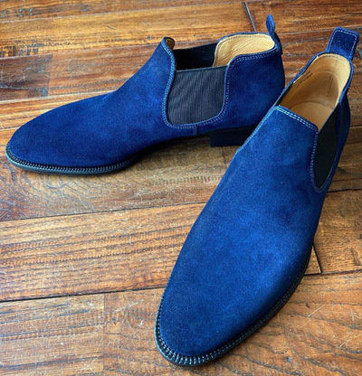 Men's Royal Blue Suede Chelsea Boots Handmade Slip On Ankle Dress Shoes Leather Sole