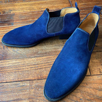 Men's Royal Blue Suede Chelsea Boots Handmade Slip On Ankle Dress Shoes Leather Sole - Thumbnail 1