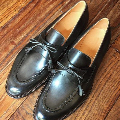 Men’s handmade black leather tassel loafers classic italian style dress shoes for formal & casual wear
