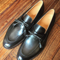 Men’s Handmade Black Leather Tassel Loafers Classic Italian Style Dress Shoes for Formal & Casual Wear - Thumbnail 1