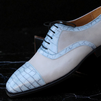 Crafted leather classic gray crocodile leather alligator lace up dress shoes - Thumbnail 1