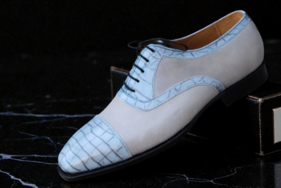 Crafted Leather Classic Gray Crocodile Leather Alligator Lace up Dress Shoes