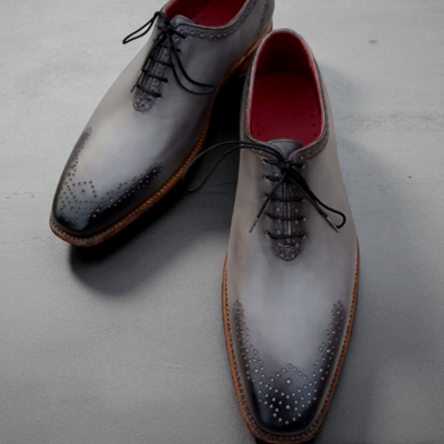 Crafted leather men elegant classic gray patina leather oxford dress shoes