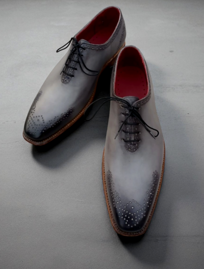 Crafted Leather Men Elegant Classic Gray Patina Leather Oxford Dress Shoes