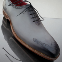 Crafted Leather Men Elegant Classic Gray Patina Leather Oxford Dress Shoes - Thumbnail 1