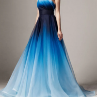 One Shoulder Blue Ombre Ruched Prom Dress - Thumbnail 1