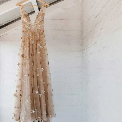 Charming v-neck tulle mermaid long prom dresses - Thumbnail 2