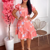 Temperament Floral Print Breasted Patchwork Dress - Thumbnail 1