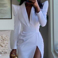 Fashion Women'S White Slit Dress - Thumbnail 2