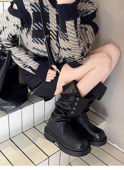 Women's retro thick heel thick sole genuine leather boots 2 colors