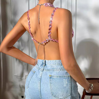 Colorful Rhinestone Embellished Crop Top Rave Top with Backless Design - Thumbnail 1