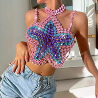 Colorful Rhinestone Embellished Crop Top Rave Top with Backless Design - Thumbnail 3