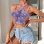 Colorful Rhinestone Embellished Crop Top Rave Top with Backless Design-4