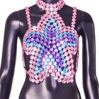 Colorful Rhinestone Embellished Crop Top Rave Top with Backless Design - Thumbnail 5