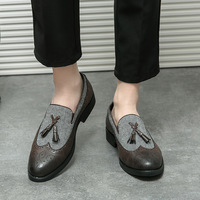 Men's tassel shoes brogue carved loafers 2 colors - Thumbnail 5