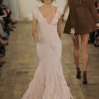 Pretty Mermaid V Neckline Chiffon Long Prom Dresses - Thumbnail 1