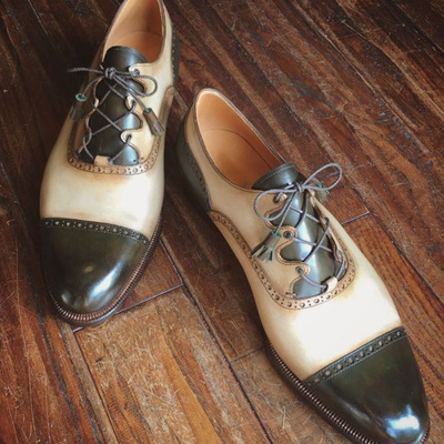 Men’s two-tone wingtip oxford dress shoes vintage handmade leather formal brogues