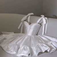 Chic A line Straps White Short Satin Homecoming Dresses - Thumbnail 1