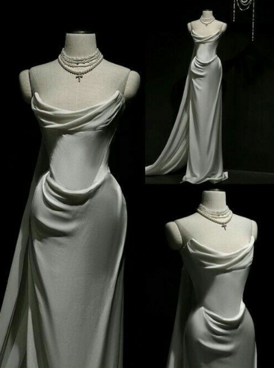 Strapless White Satin Long Wedding Dresses With Ruffles