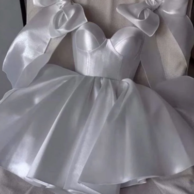 Chic a line straps white short satin homecoming dresses