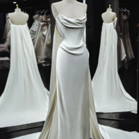 Strapless White Satin Long Wedding Dresses With Ruffles - Thumbnail 2